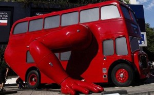 1957 London bus sculpture of an athlete doing push-ups