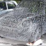 Mini Cooper S sculpture from 7000 nails 5