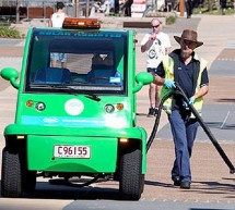 Solar powered chewing gum removal buggy to sweep the streets clean