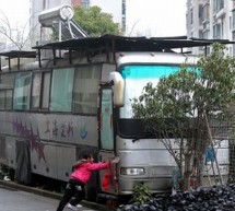 Old bus relives as a fully furnished, solar powered home in China