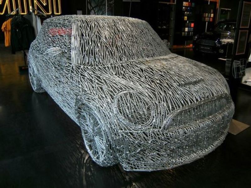 Artist nails full size Mini Cooper S sculpture from 7000 nails