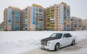 A car mechanic drives his home-made replica of the Rolls-Royce Phantom in Shakhtinsk town